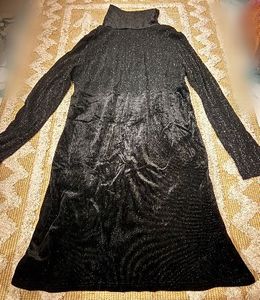 Elegant Black Turtleneck Velvet Dress