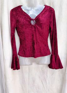 I. Burgundy Velvet Long Sleeve Top