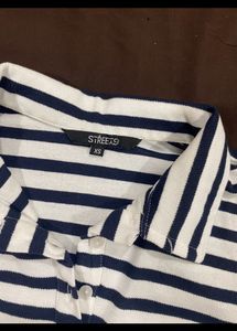 STREET 9 Blue Striped Polo Collar Cotton T.Shirt