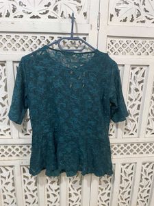 🌸 Imported Elegant Teal Lace Peplum Top G