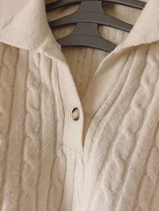 Cream Cable Knit Collared Sweater