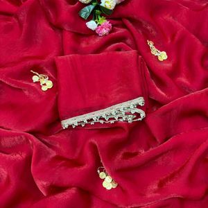 Vibrant Red Embroidered Saree