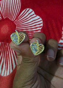 Golden Heart & Flower Design Stud Earrings – Cute