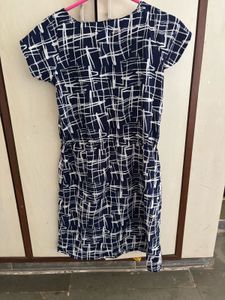 Navy & White Print Mini Dress