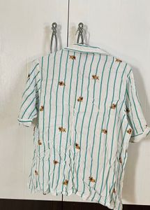 Cute Pug Striped Button-Up Shirt