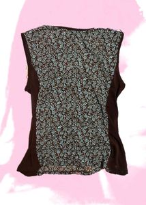Ruching Floral V-Neck Sleeveless Top