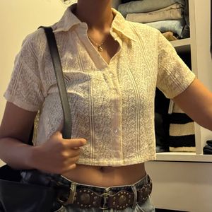 Cropped Lace Button-Up Top