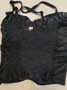 Chic Black Faux Leather Corset Top