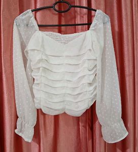 Sheer Ruffle Dot Blouse