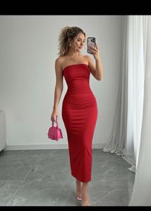 Elegant Red Bodycon Midi Dress