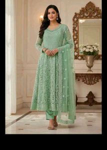 Unstitched Elegant Mint Green Embroidered Kurta Se