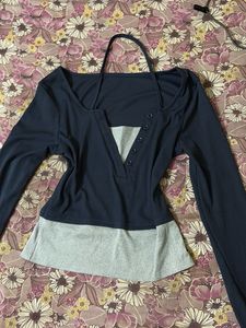 Savana Chic Navy and Grey Long Sleeve Top