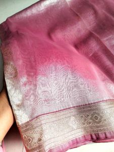 🌙Elegant Lilac Saree with Gold Border+ Blouse 🌙