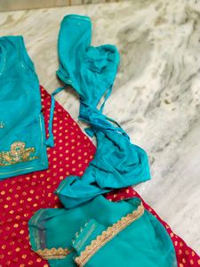 Teal Embroidered Rajputi Poshak
