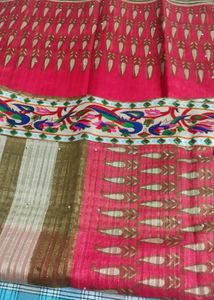 Free 3 Blouse Pieces Premium Self Woven Red Saree