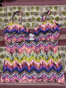Colorful Zigzag Print Bikini Top