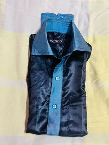 Men's Navy Blue Black Satin Party wear  Shirt