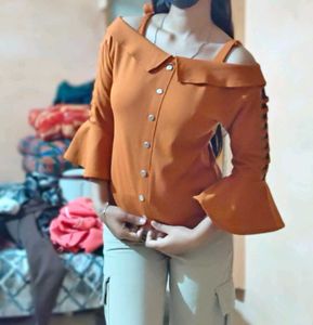 Off-Shoulder Brown Top