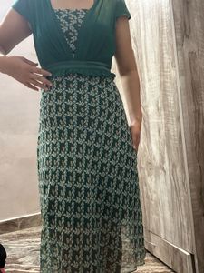 Green Floral Print Midi Dress