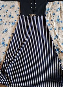 Chic Navy &amp; White Striped Maxi Dress