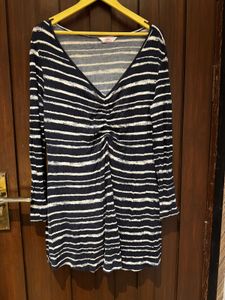 Striped V-Neck Ruched Tunic