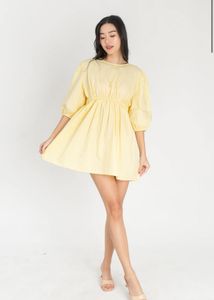 Yellow Puff Sleeve Mini Dress