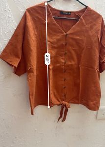 Rust Button-Up Tie-Short Top