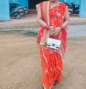Vibrant Orange Bandhani Saree