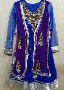 Stunning Blue & Purple Embellished Anarkali Set