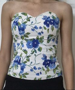 Blue Floral Strapless Corset Top
