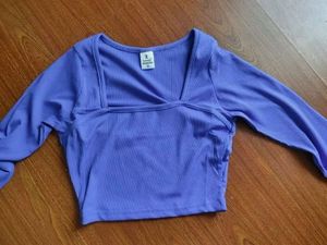 Blue Long Sleeve Crop Top