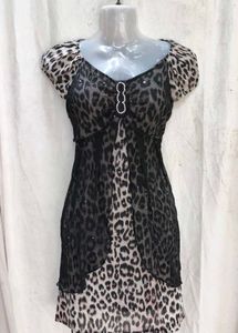 Leopard Print Sheer Overlay Dress