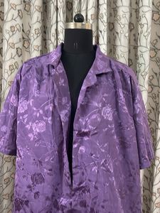 Purple Floral Satin Button-Up Top