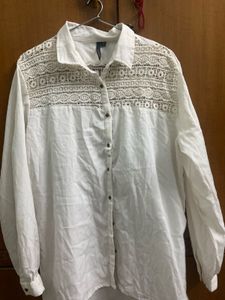 Sale!!White Lace Detail Button-Up Shirt