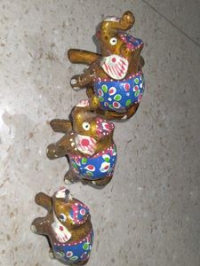 Set of 3 Hand-Painted Elephant Figurines