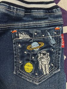 Comfy Kids' Drawstring Jeans with Space Patch