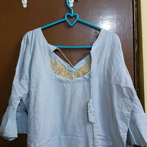 Yellow &amp; White Kurta Set with Palazzo