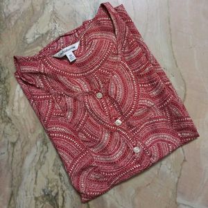 Croft & Barrow Red Buttoned Blouse with Bib Collar