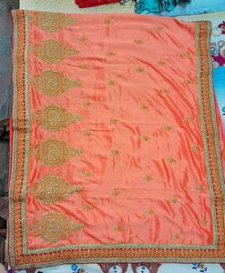 Elegant Peach Embroidered Saree❤️❤️