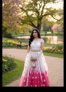 Bust 40 Elegant White & Pink Lehenga Choli