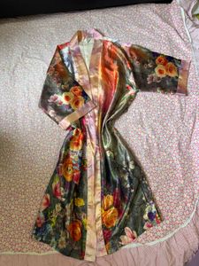 Luxury Floral Print Silk Robe