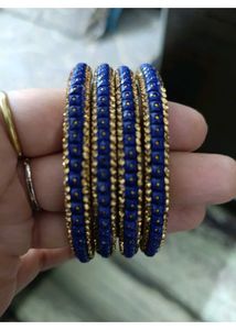 Elegant Blue &amp; Gold Bangles Set