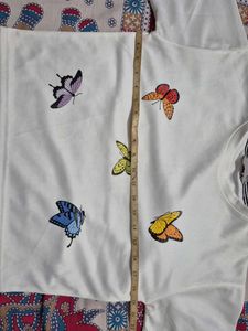 White Crop T-Shirt with Butterfly Print