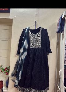 Embroidered Navy Blue Kurta with Dupatta