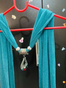 Teal Scarf with Pendant Necklace