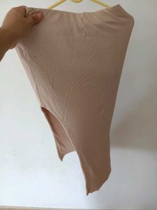 Chic Beige Midi Skirt with High Slit