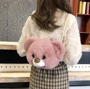 Cute Pink Teddy Bear Faux Fur Crossbody Bag