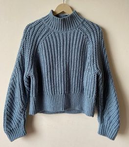 Cozy Blue Knit Mock Neck Sweater