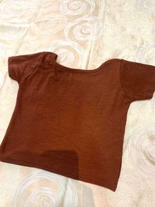 Brown Ribbed Fitted Scoop Square Neck Crop top