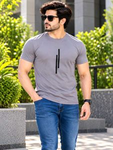 Men's Grey T-Shirt with Vertical Stripe Detail